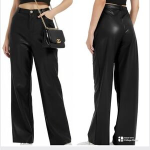 Black Faux Leather High Waisted Loose Fit Pants size XL NWT